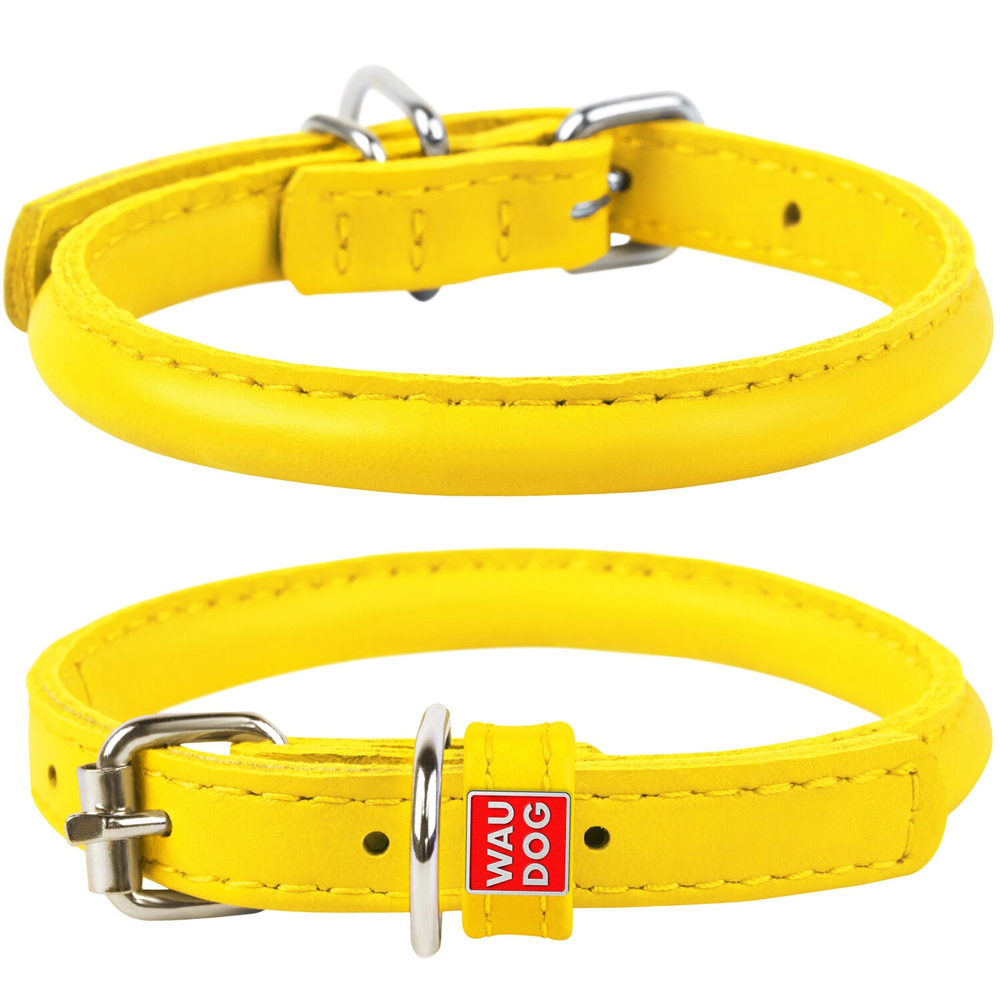 Waudog Leather Round Dog Collar 45-53CM YELLOW