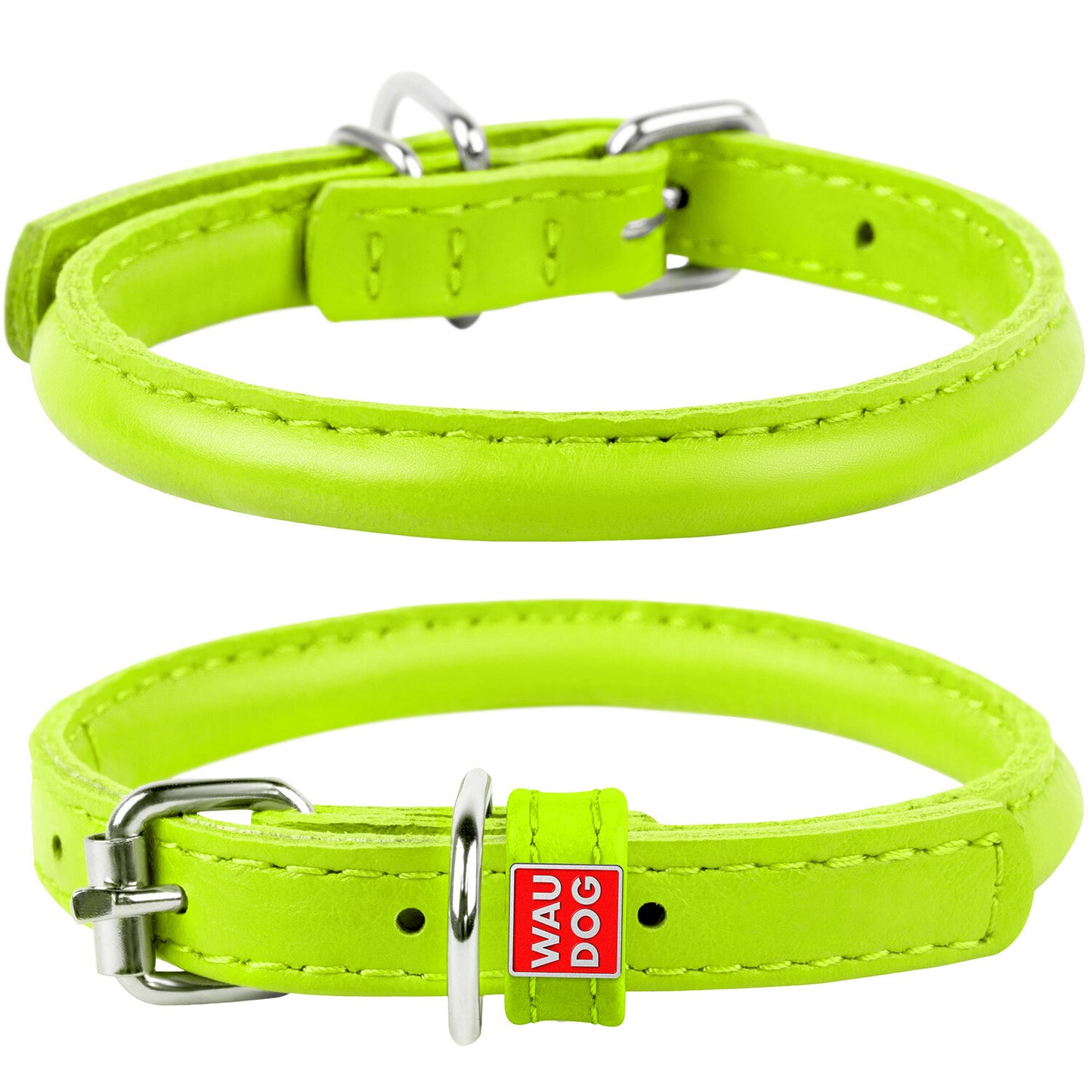 Waudog Leather Round Dog Collar 53-61CM GREEN