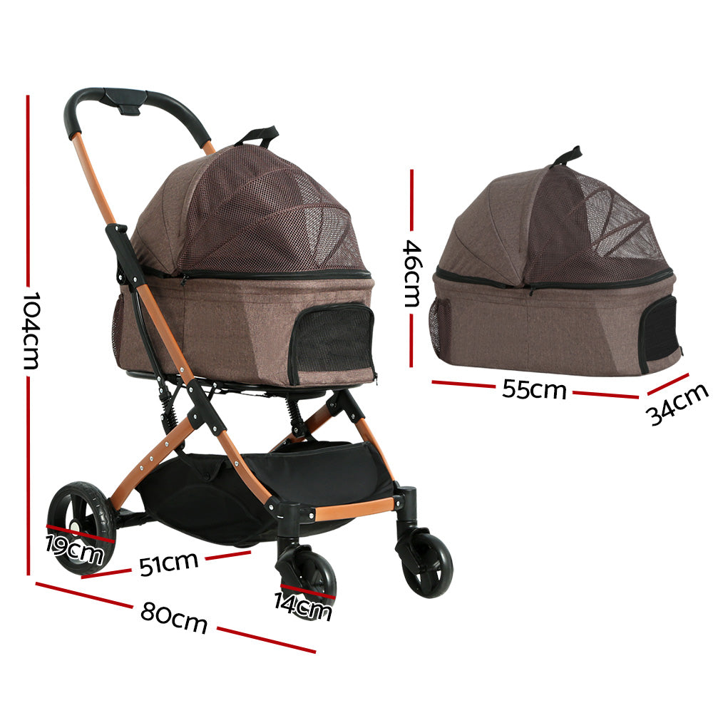 i.Pet Pet Stroller Dog Pram Large Cat Carrier Travel Foldable 4 Wheels Pushchair Double