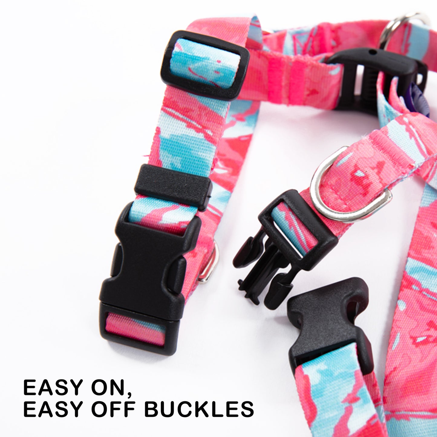 Dog Double-Lined Straps Harness and Lead Set Leash Adjustable S MARBLE PINK