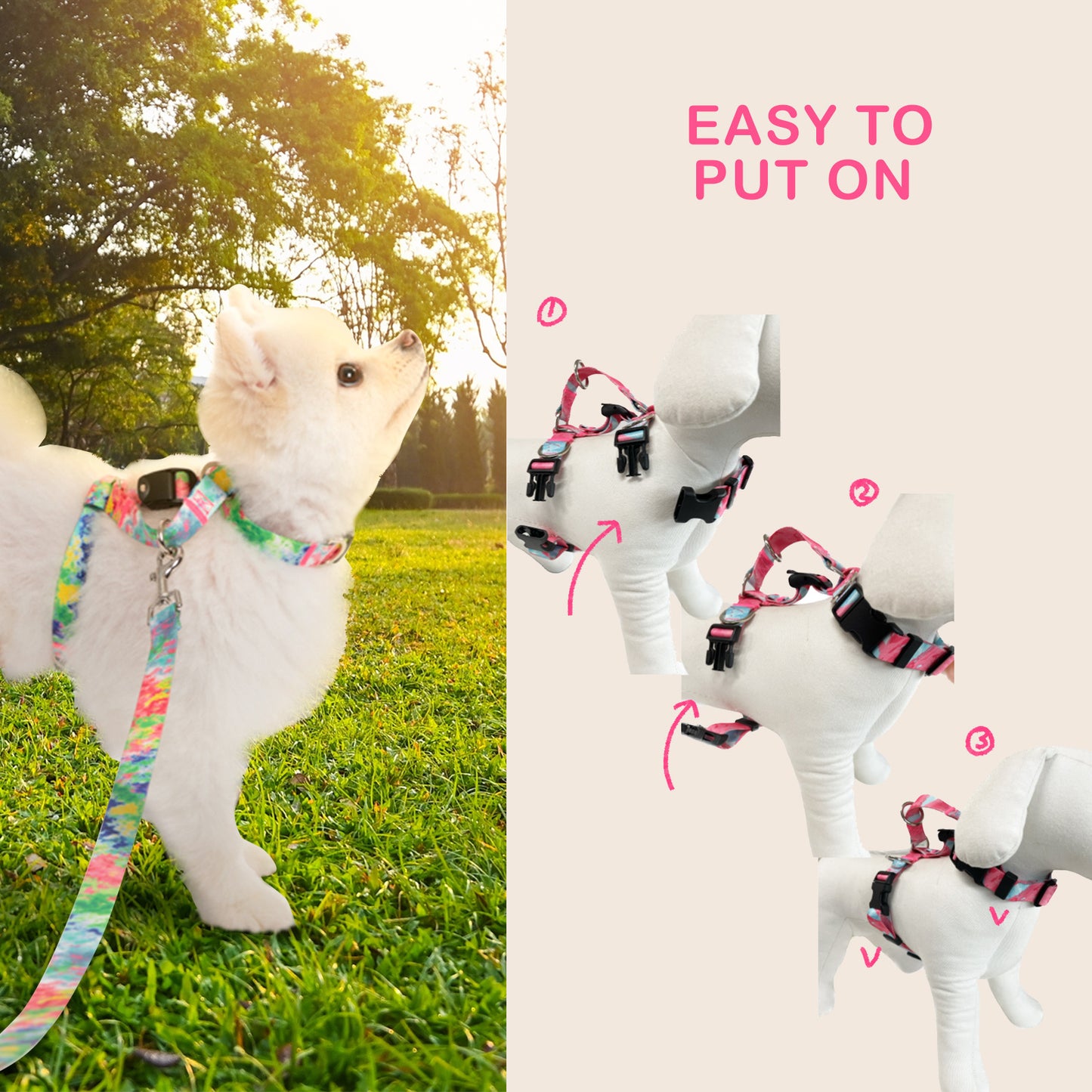 Dog Double-Lined Straps Harness and Lead Set Leash Adjustable S SWEET GREEN