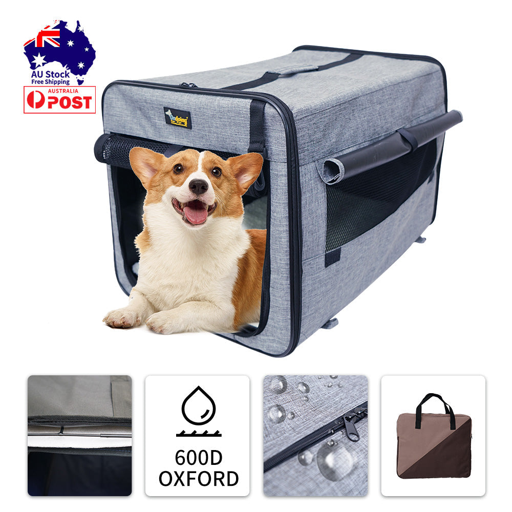 Pet Carrier Bag Soft Dog Crate Cage Kennel Tent House Foldable Portable Car Bed Grey 70*52*54CM