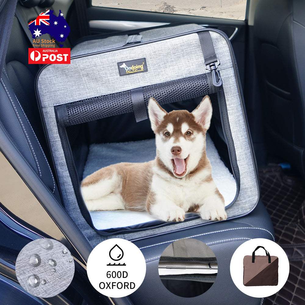 Pet Carrier Bag Soft Dog Crate Cage Kennel Tent House Foldable Portable Car Bed Grey 82*58*58CM